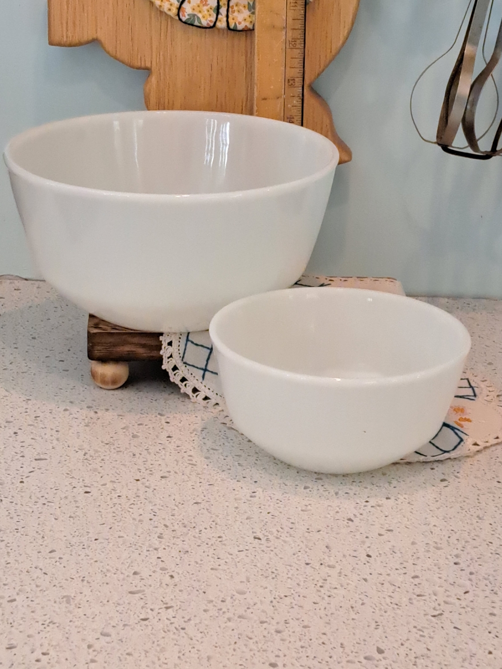 Vintage White Milkglass Mixing Bowls - Set of 2 #456, #458